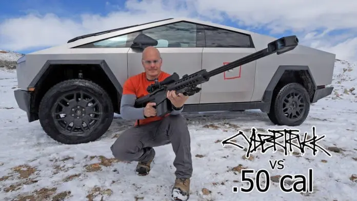 Tesla Cybertrack vs 50-cal-barrett